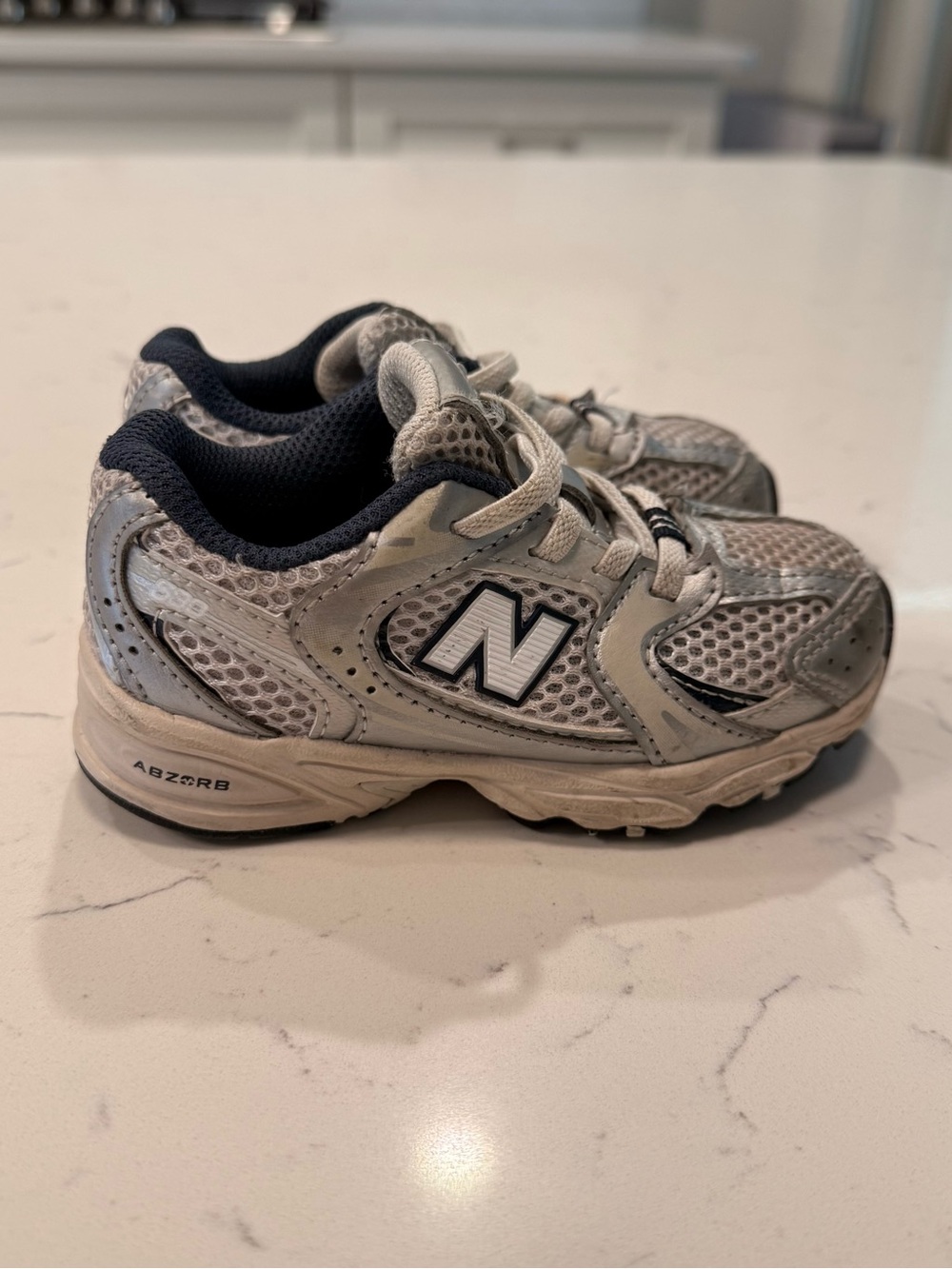 New Balance Kids White and Gray Athletic Sneakers